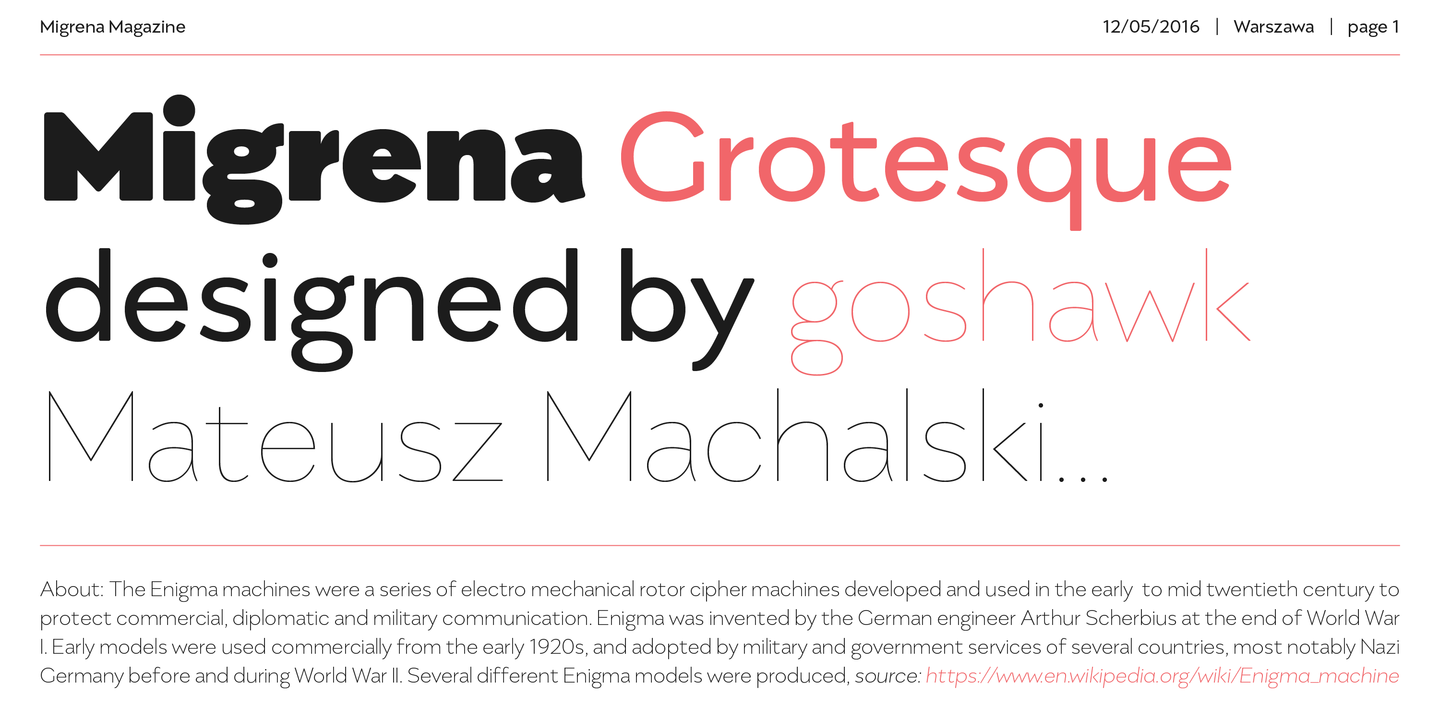 Przykład czcionki Migrena Grotesque Thin italic